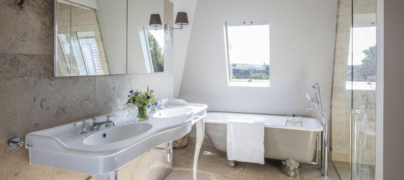The Master Bedroom ensuite, built into the Oast roof and with the best view in the house.